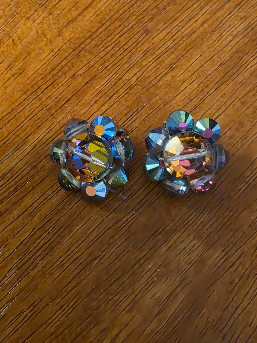 Aurora Crystal Cluster Clip-On Earrings - Vintage